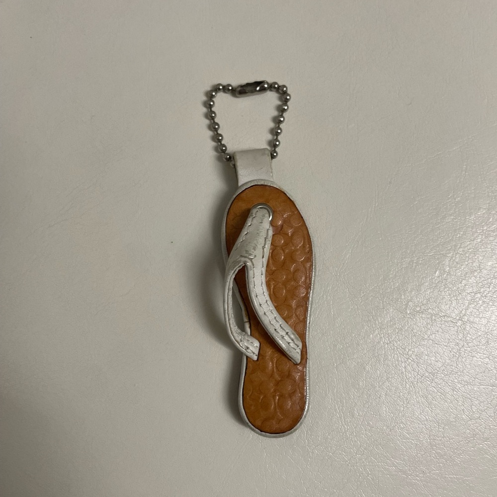 Coach White and Brown Flip Flop Keychain